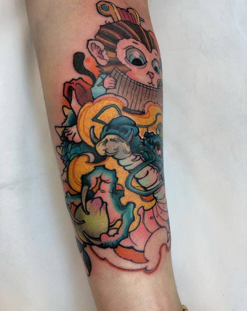 猴子龙纹身图片_手臂纹身图案