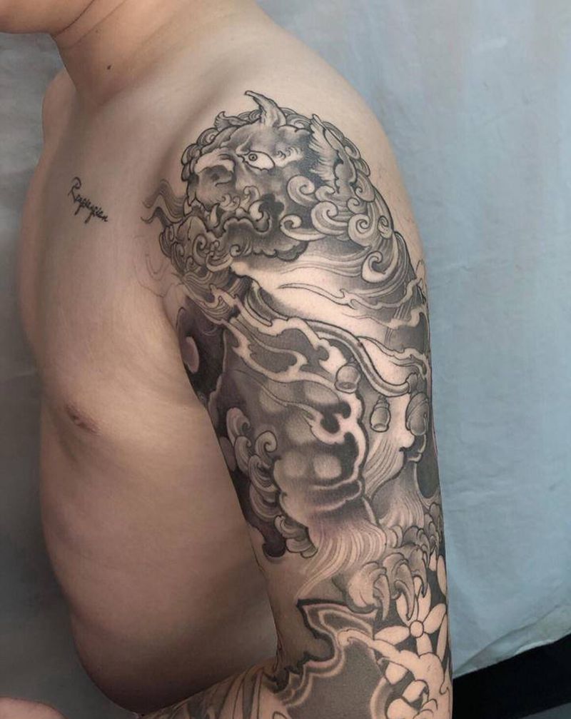 唐狮 未完纹身图片_手臂纹身图案