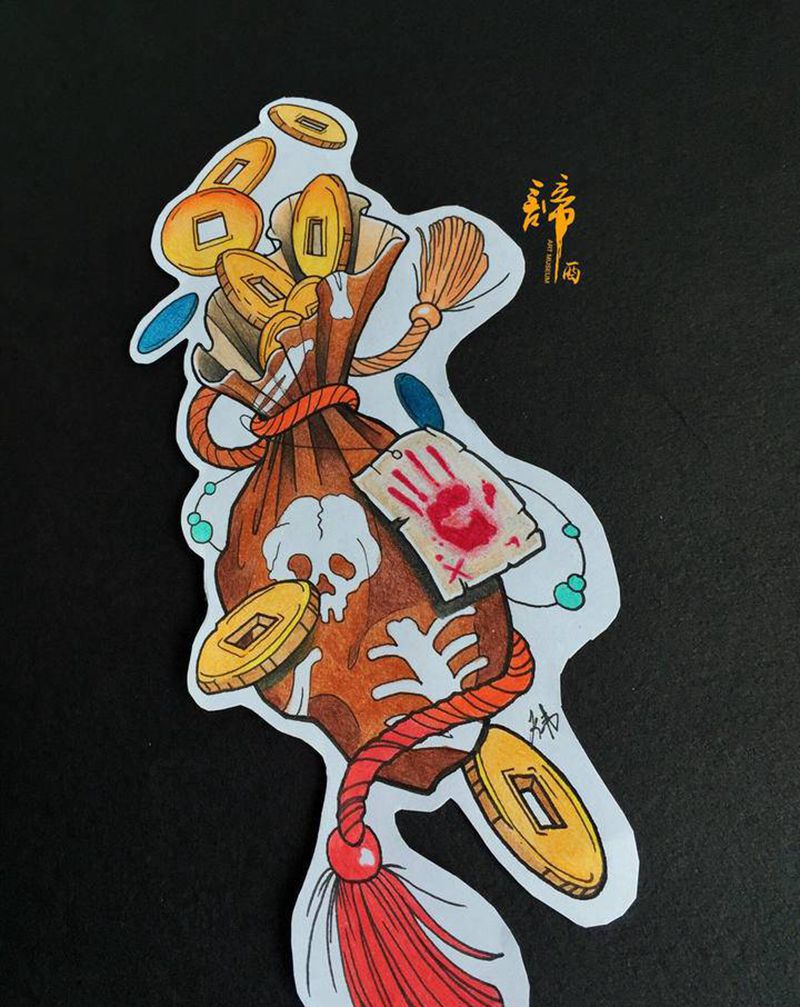 日式小图纹身图片_臀部手臂老传统新传统纹身图案