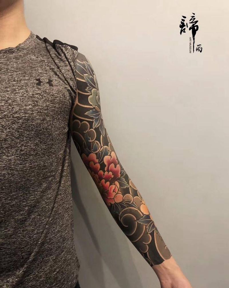 老传统花臂恢复后纹身图片_手臂老传统纹身图案