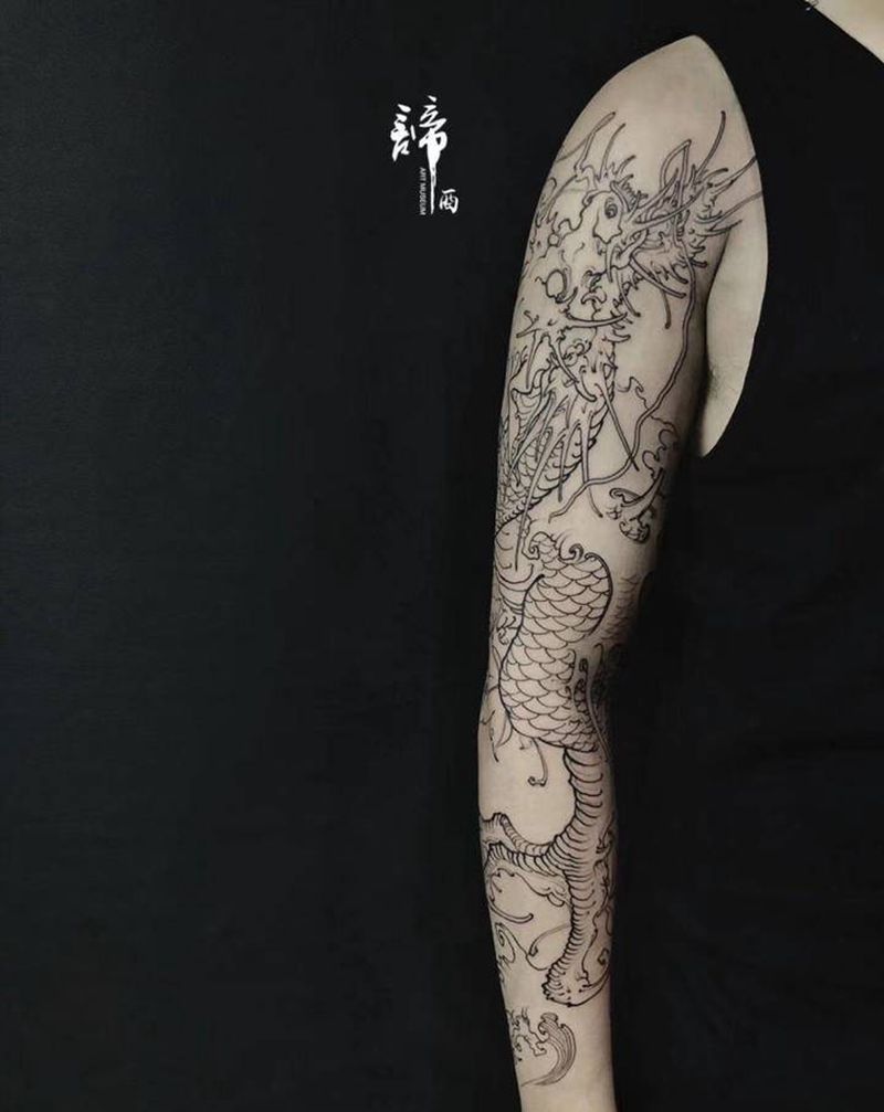 新传统龙花臂作品纹身图片_手臂新传统纹身图案