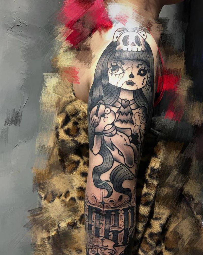 花臂纹身图片_手臂New School纹身图案