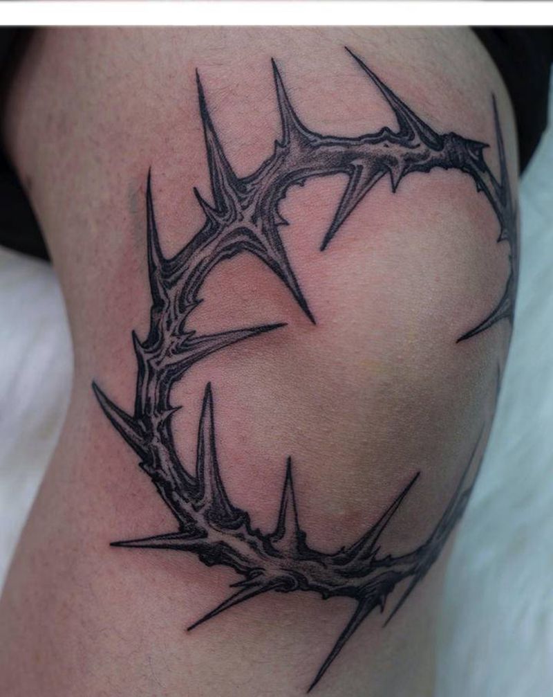 荆棘纹身图片_腿部图腾Old School纹身图案