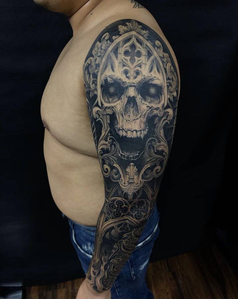 花臂纹身图片_手臂欧美写实纹身图案