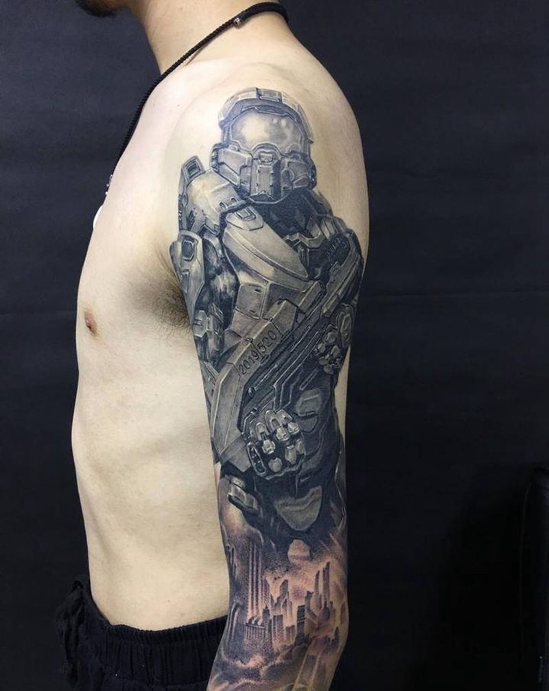 士兵长纹身图片_手臂欧美写实纹身图案