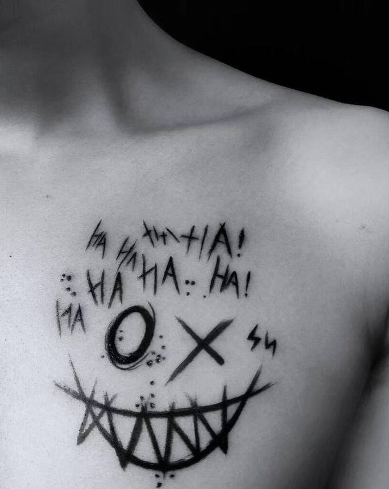 joker纹身图片_胸部Old SchoolNew School纹身图案