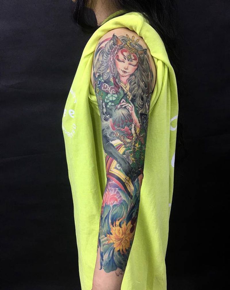 玉藻前纹身图片_手臂新传统纹身图案