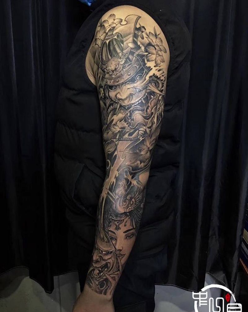 鬼武士、凤妓纹身图片_手臂纹身图案