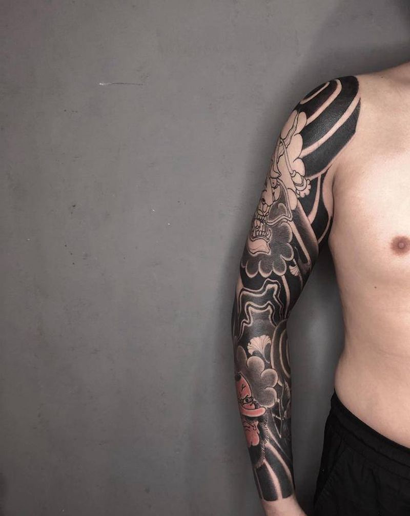 老传统花臂纹身图片_老传统纹身图案