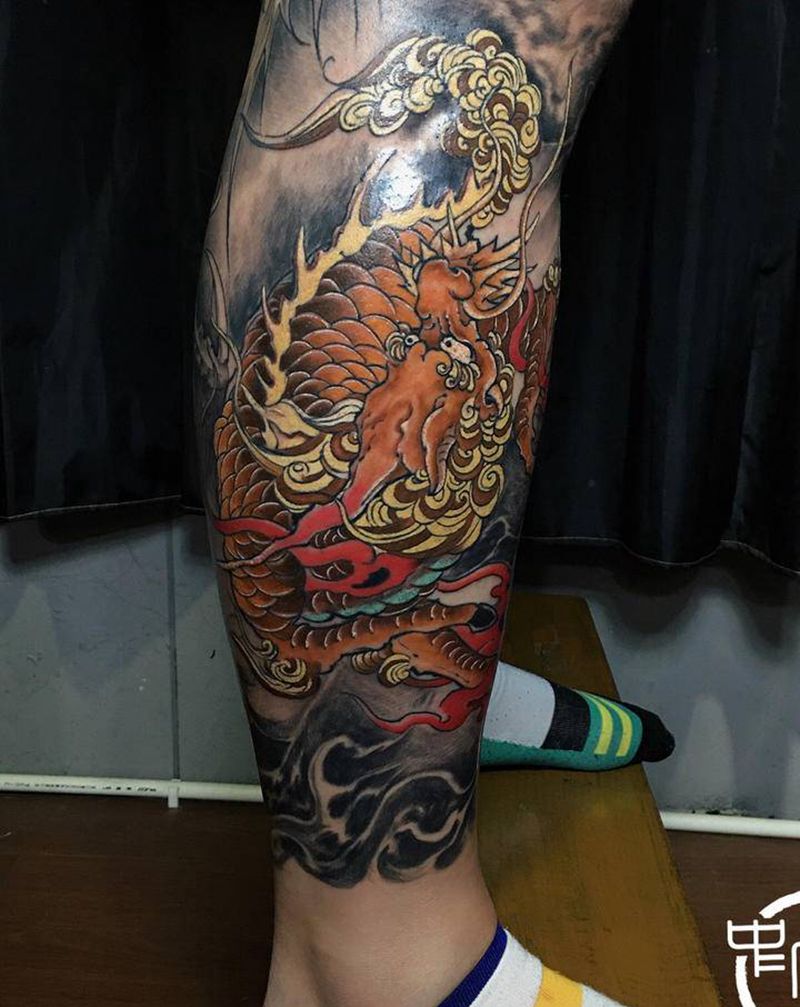 麒麟纹身图片_腿部纹身图案
