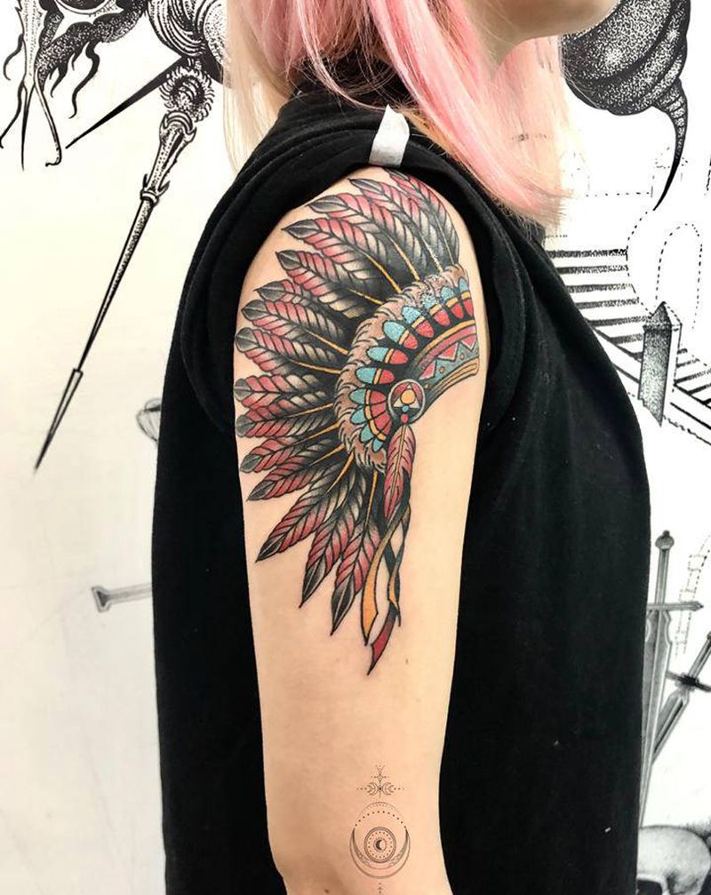 印第安帽纹身图片_手臂Old School纹身图案