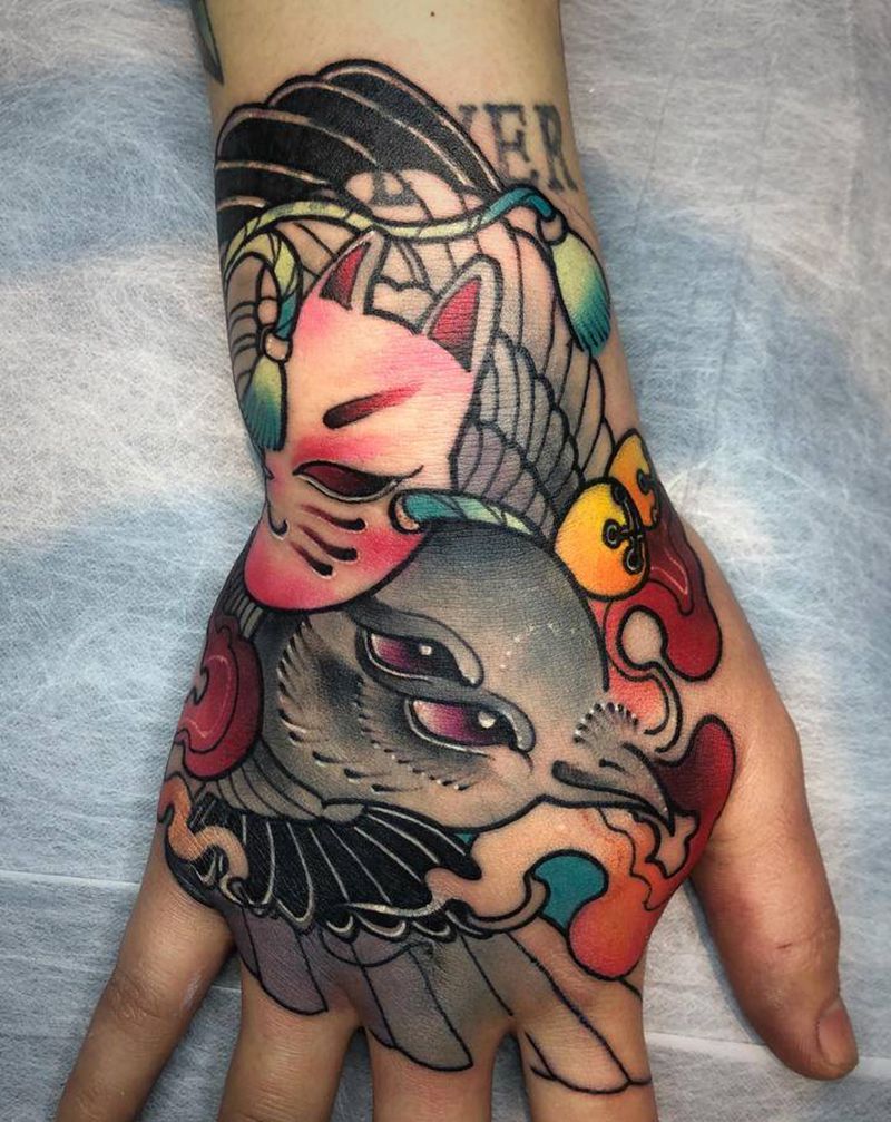 手背纹身图片_手部New School纹身图案