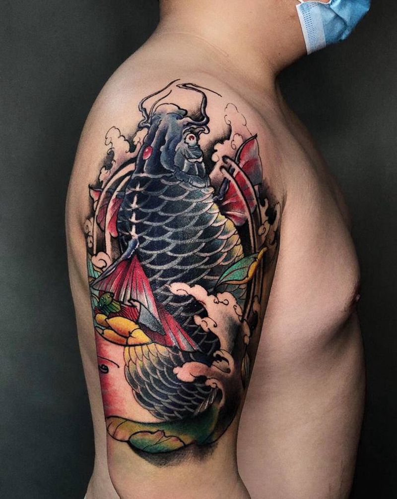 鲤鱼纹身图片_手臂纹身图案