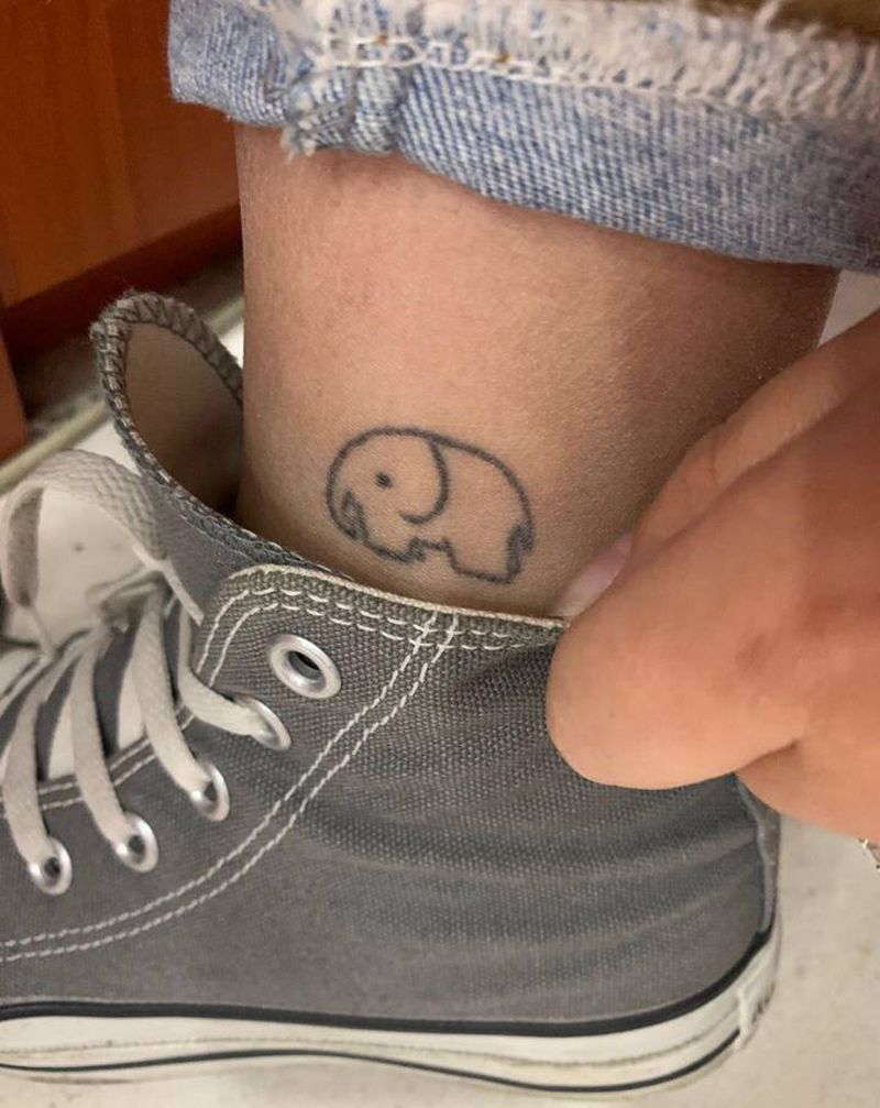 心机小遮盖纹身图片_腿部New School水彩纹身图案