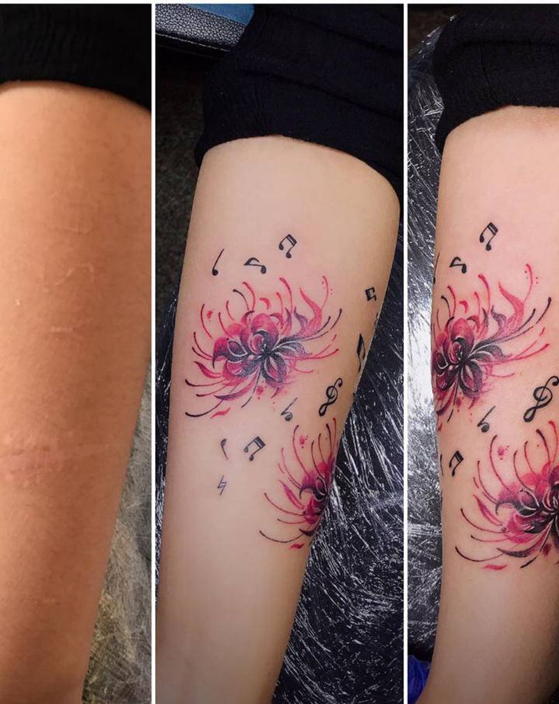 彼岸花遮盖纹身图片_手臂纹身图案