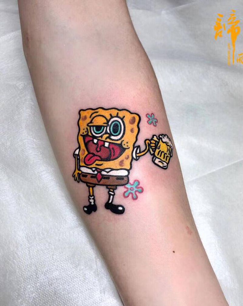 海绵宝宝纹身图片_手臂Old SchoolNew School纹身图案