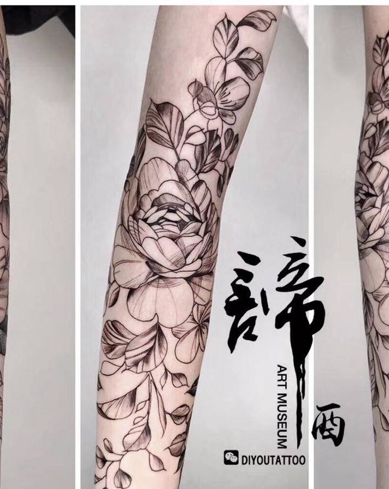 仙气飘飘 素花纹身图片_手臂点刺图腾纹身图案