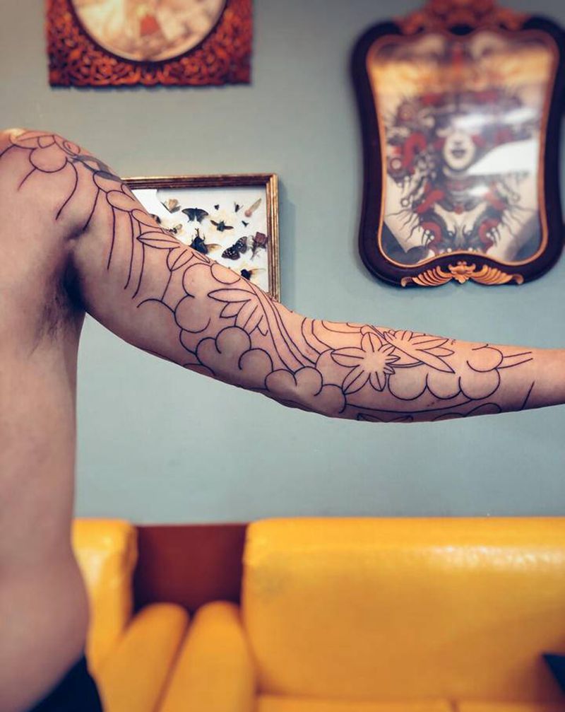 老传统双花臂纹身图片_手臂老传统新传统纹身图案