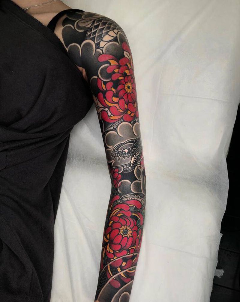 老传统花臂菊花蛇