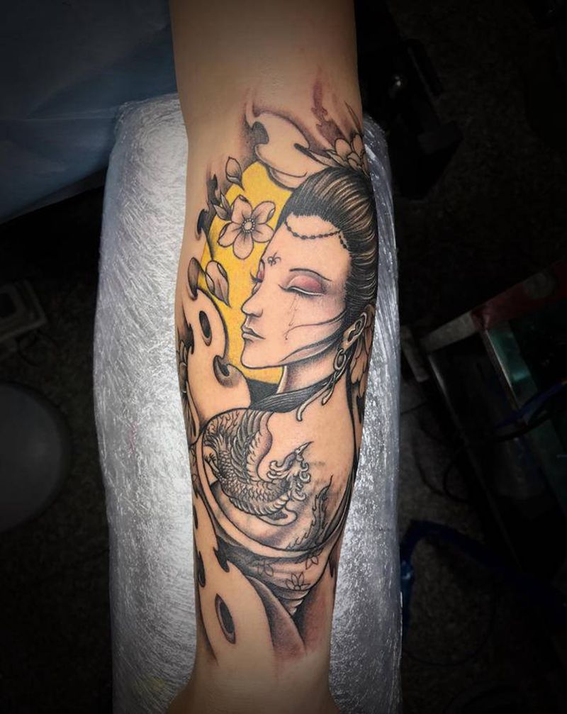 艺妓遮盖老纹身纹身图片_手臂纹身图案