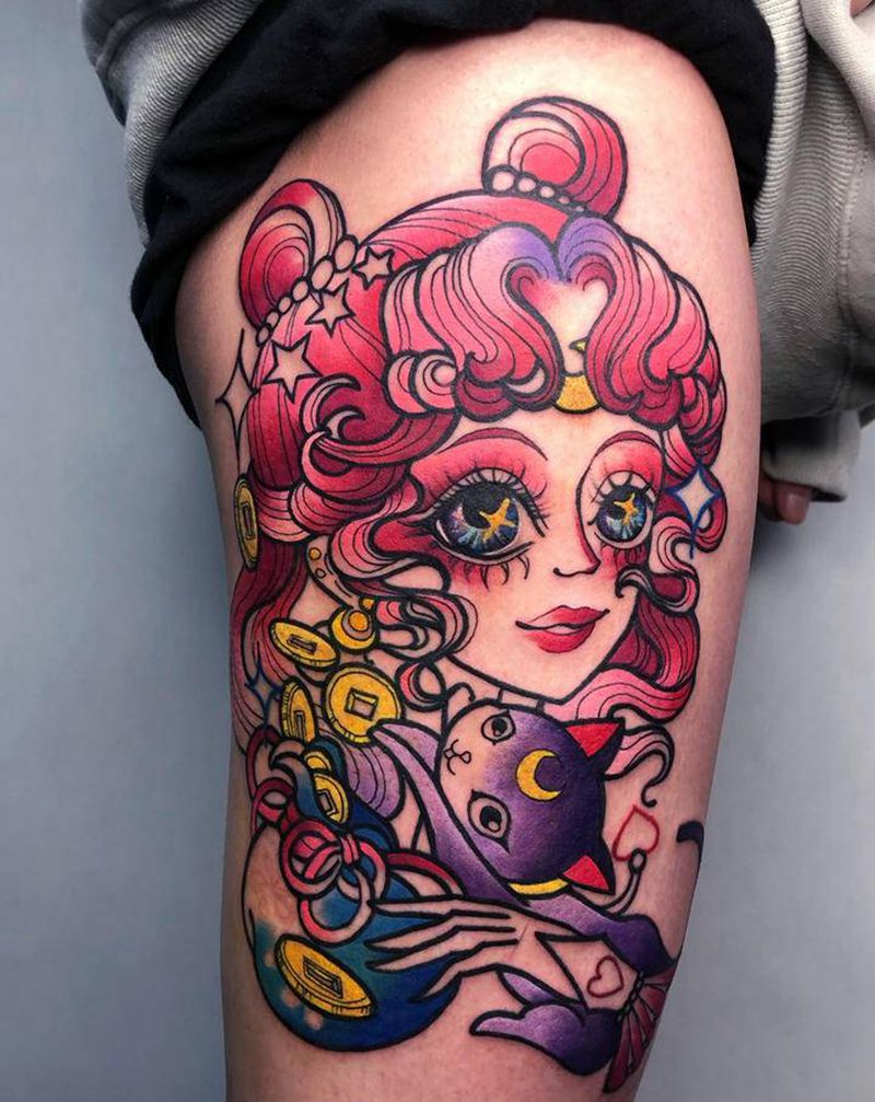 美少女战士未完成纹身图片_腿部New School纹身图案