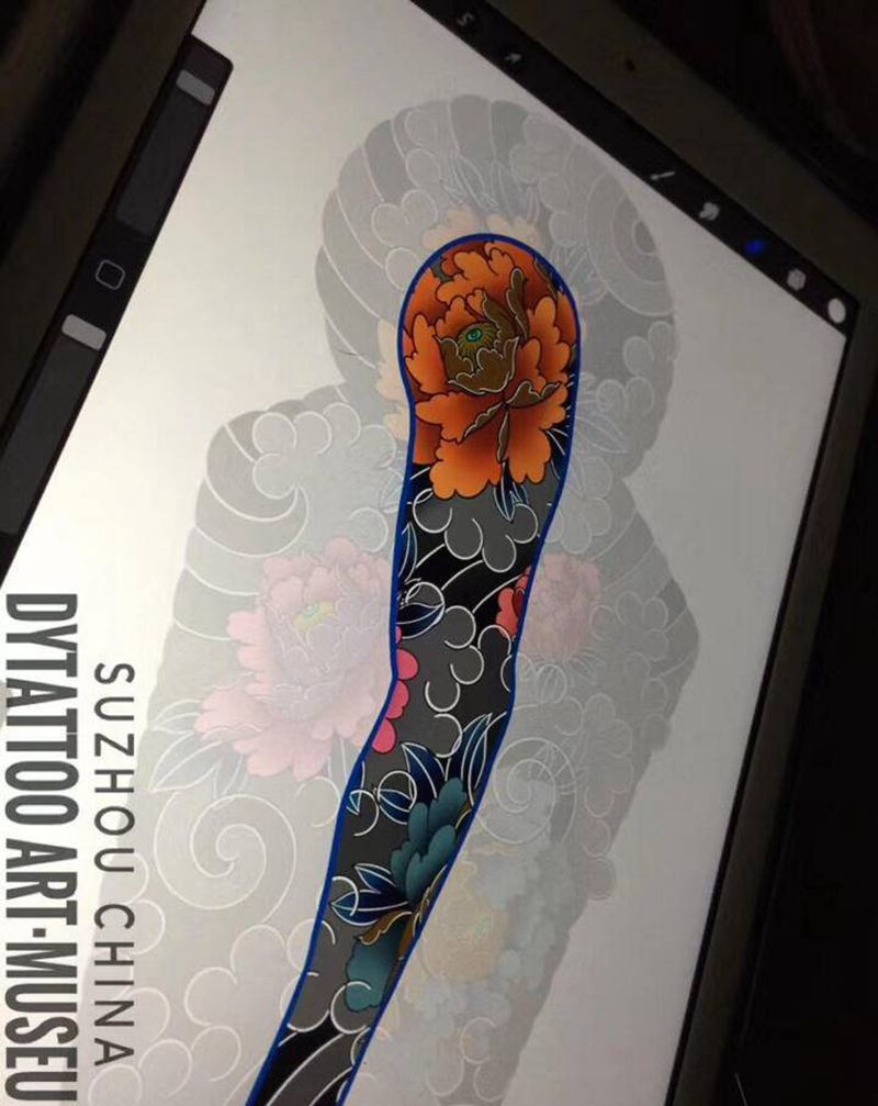 中式老传统牡丹纹身图片_手臂老传统新传统纹身图案