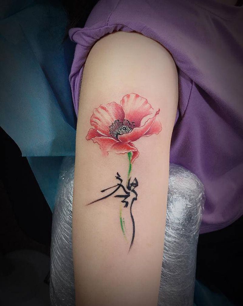 水墨中国风花纹身图片_手臂纹身图案