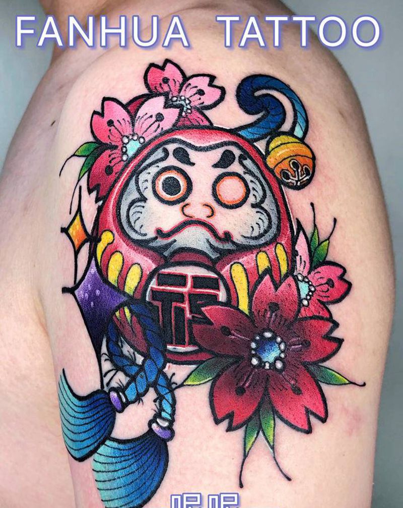 达摩蛋纹身图片_手臂New School纹身图案