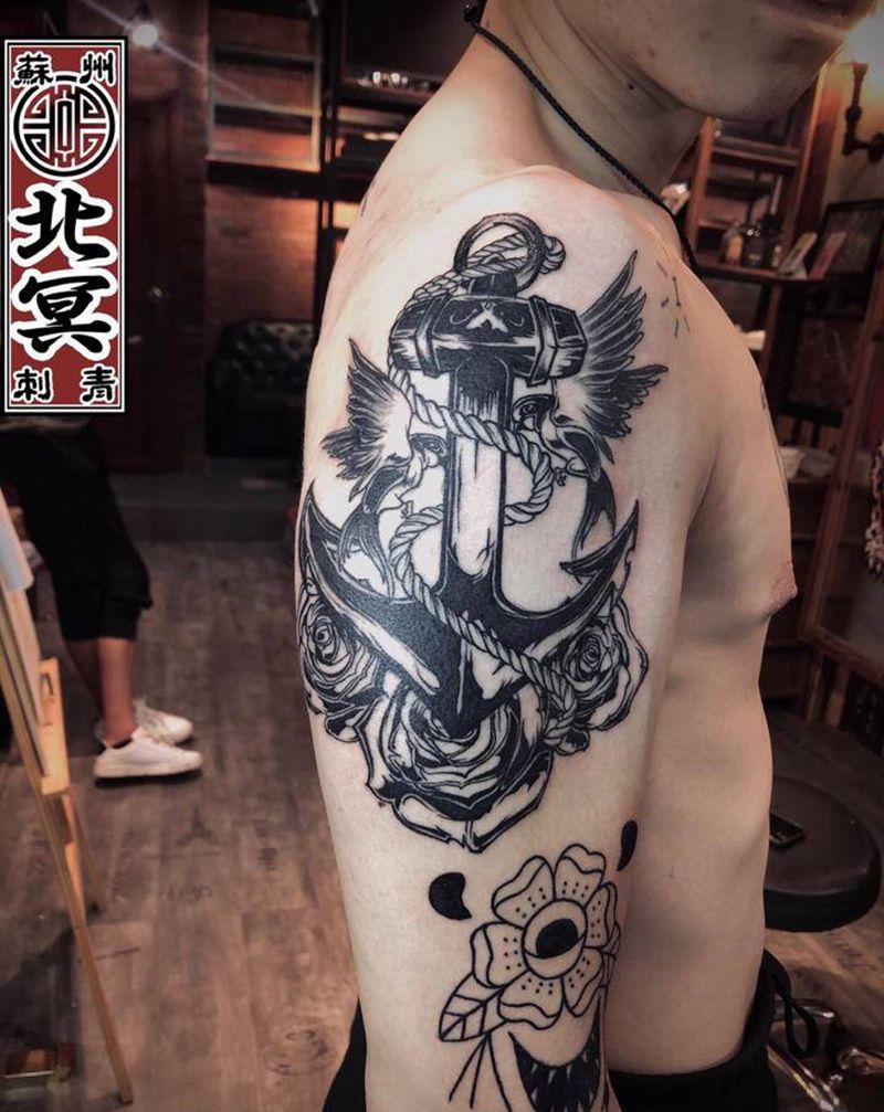 船锚纹身图片_Old School纹身图案