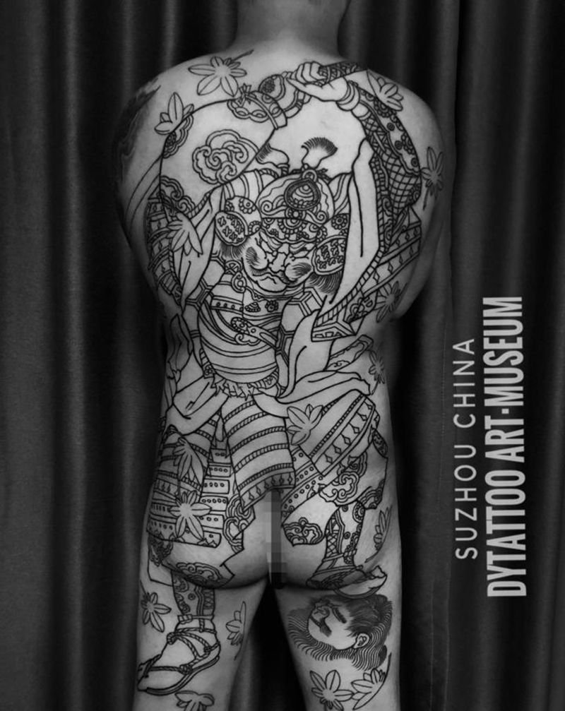 老传统满背武士纹身图片_背部老传统纹身图案