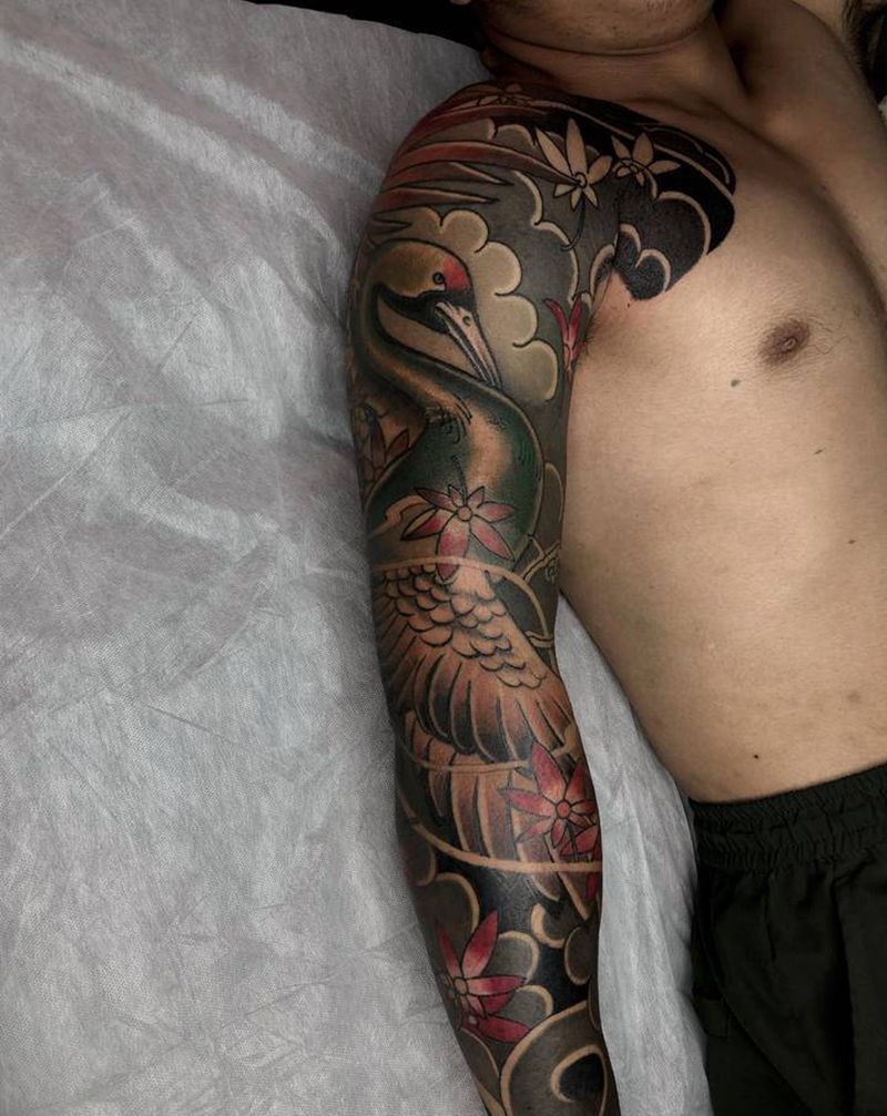 鹤儿纹身图片_新传统老传统纹身图案