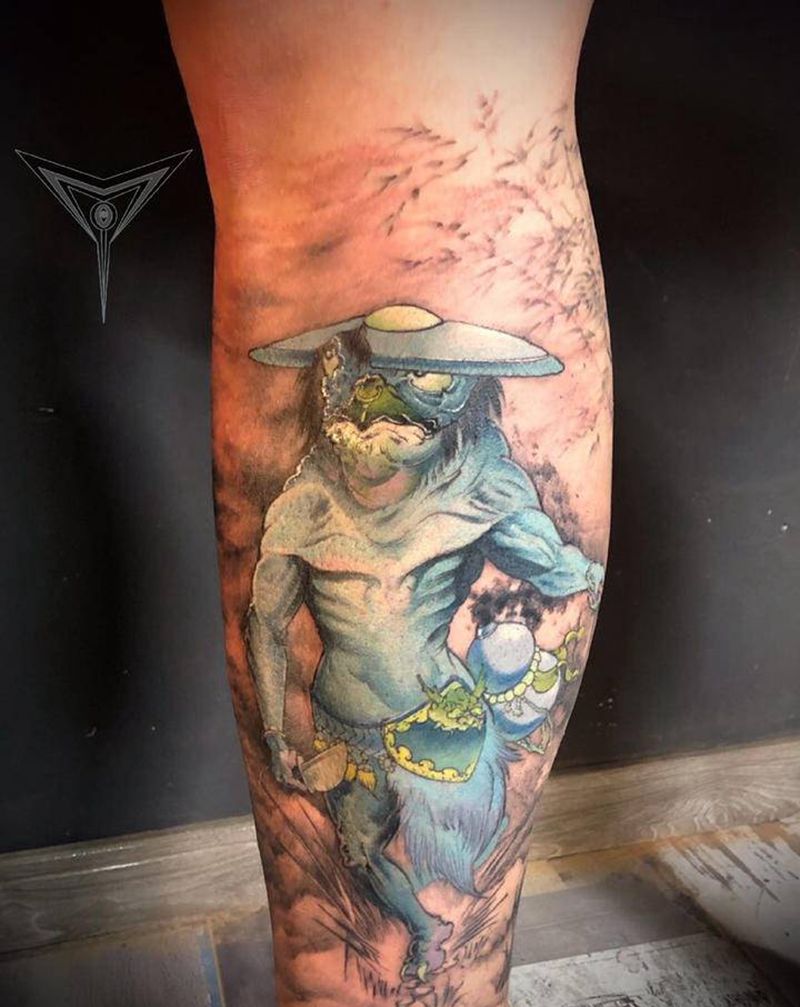 河童纹身图片_腿部新传统纹身图案