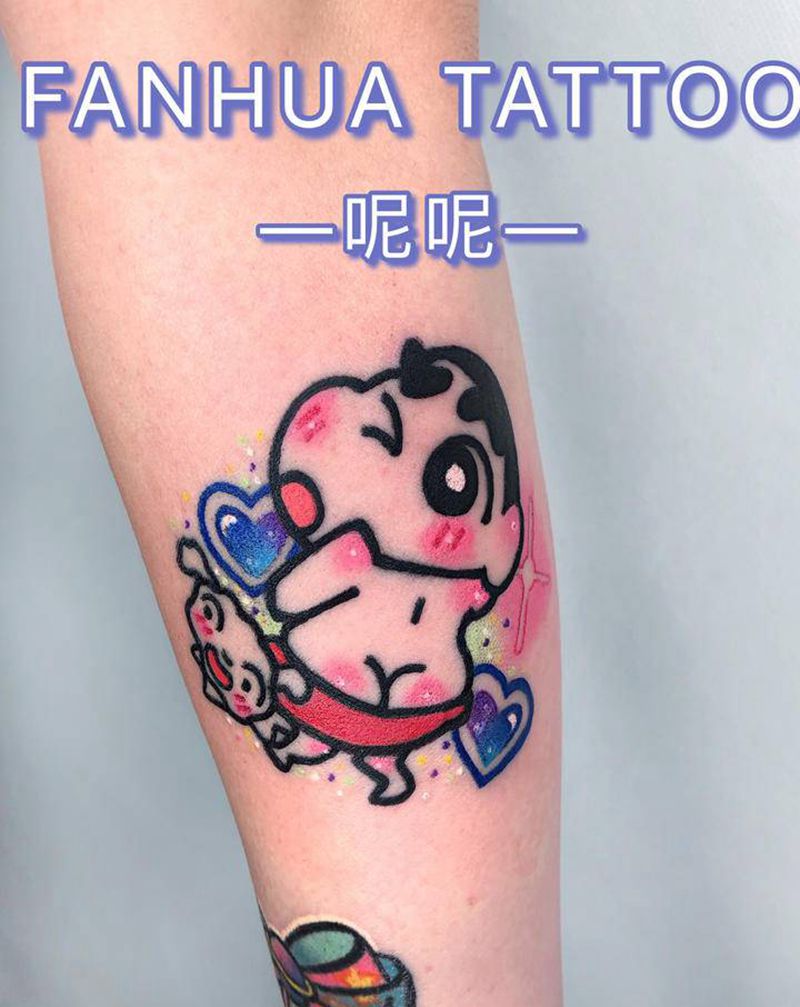 蜡笔小新跟小丸子纹身图片_手臂New School纹身图案