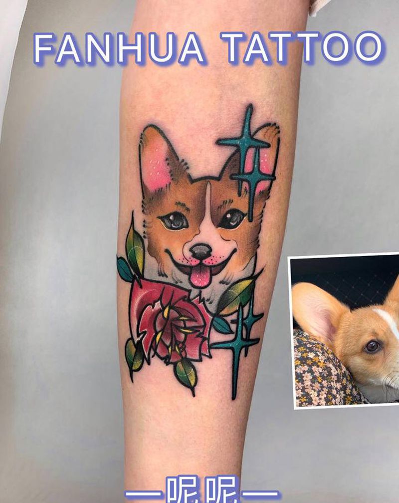 宠物肖像纹身图片_手臂New School纹身图案