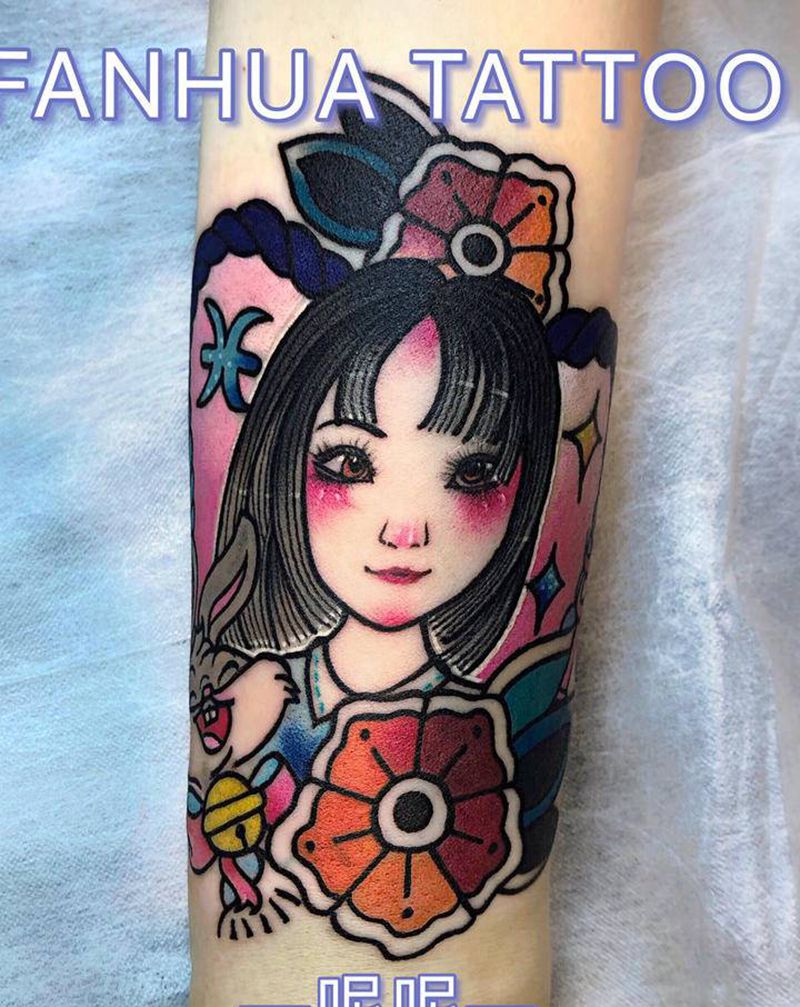 卡通肖像纹身图片_手臂New School纹身图案