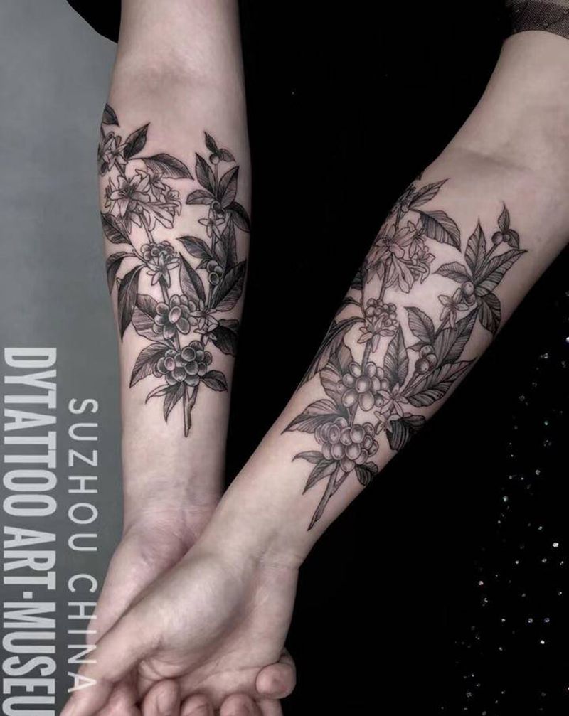 素花纹身图片_手臂水彩水墨纹身图案