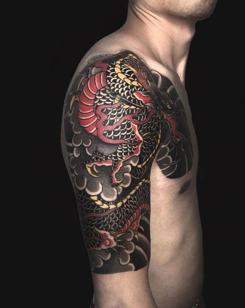 龙 半甲纹身图片_手臂纹身图案