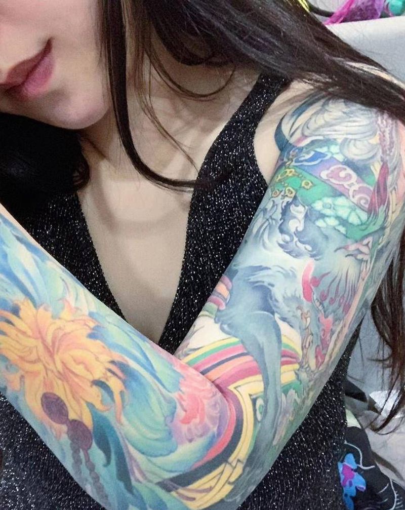 玉藻前纹身图片_手臂新传统纹身图案