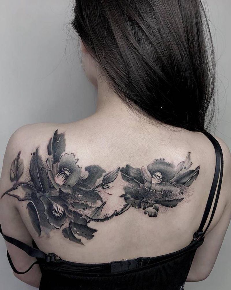 插花纹身图片_背部纹身图案