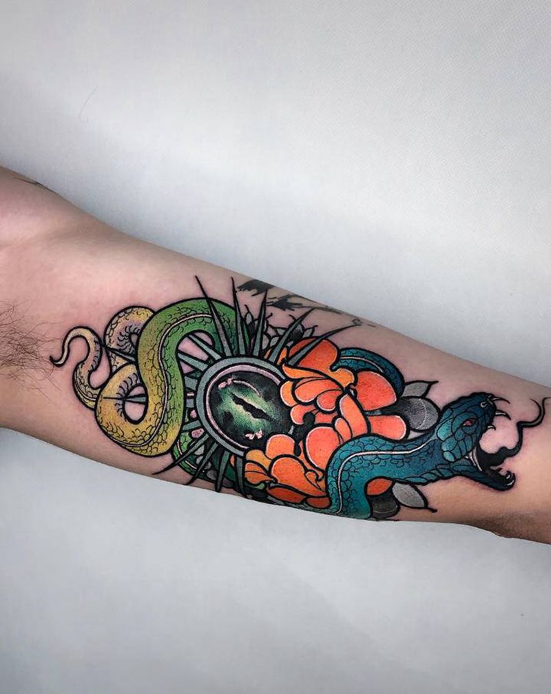 蛇儿纹身图片_手臂New School纹身图案