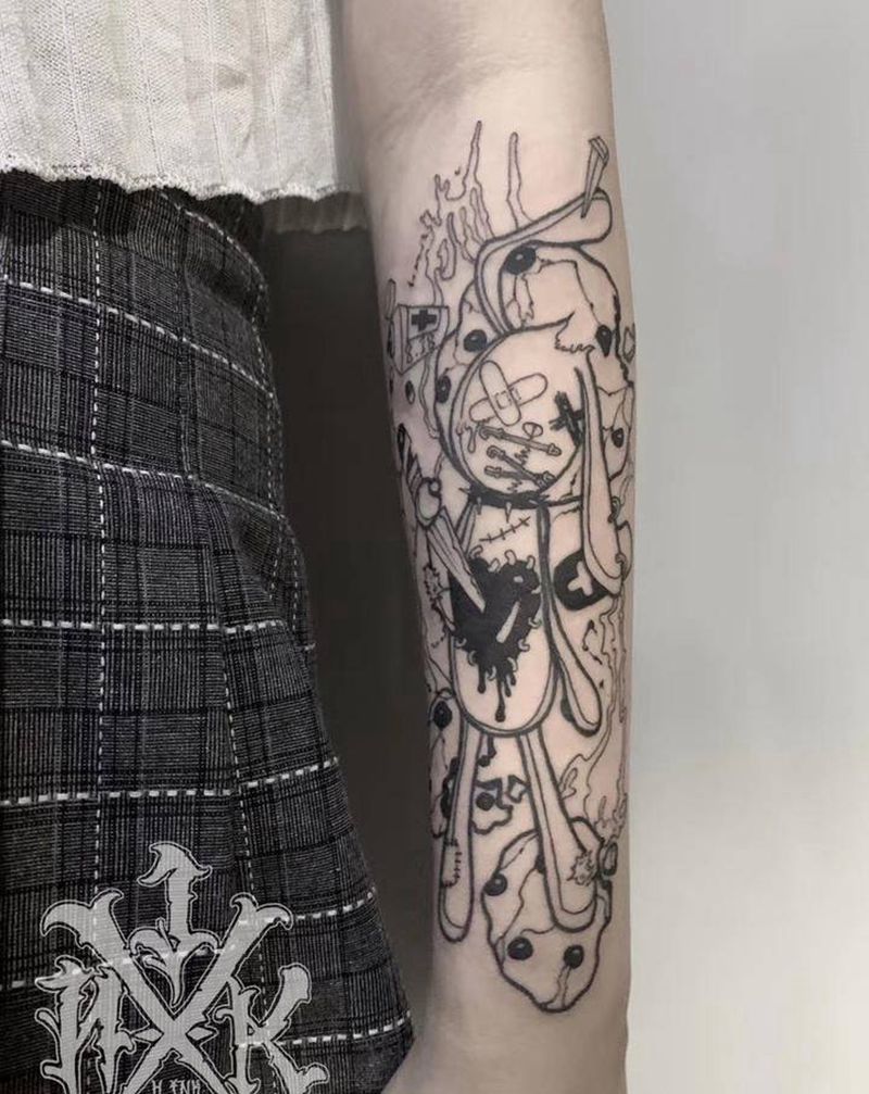 小臂 暗黑 兔子纹身图片_手臂New School兔子暗黑刀纹身图案