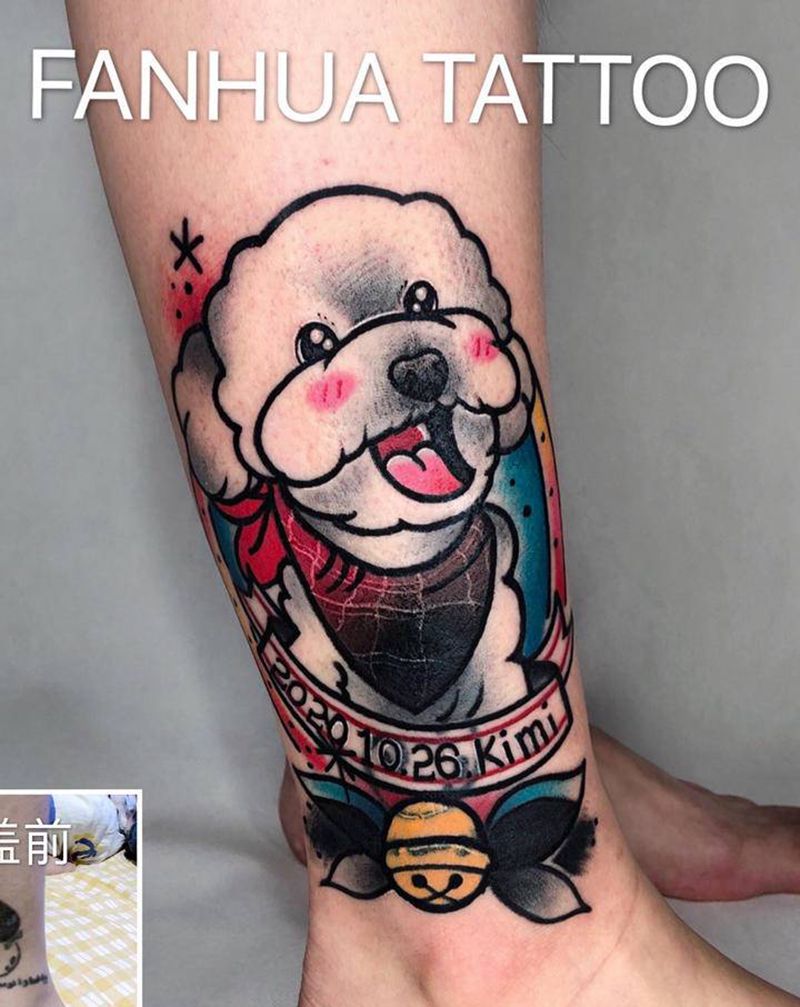 old school狗狗纹身图片_腿部Old School纹身图案