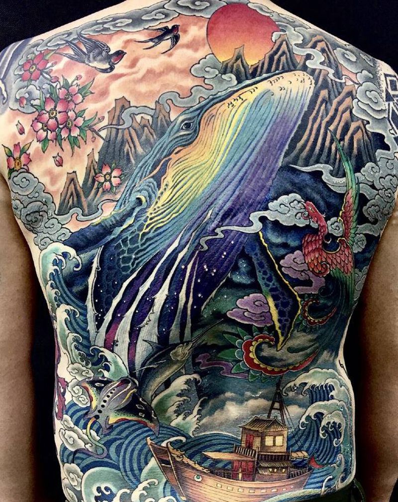 基纹身图片_背部New School纹身图案