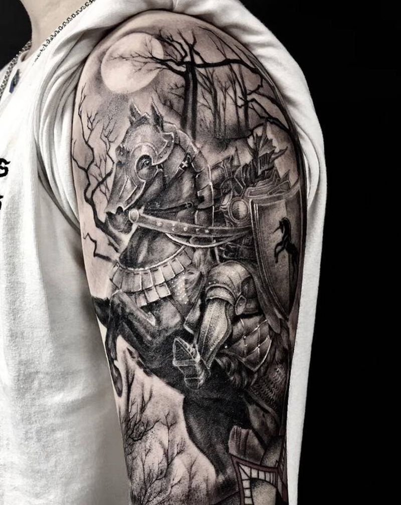 骑士纹身图片_手臂欧美写实纹身图案