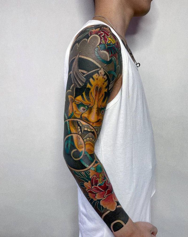 花臂般若牡丹纹身图片_手臂纹身图案