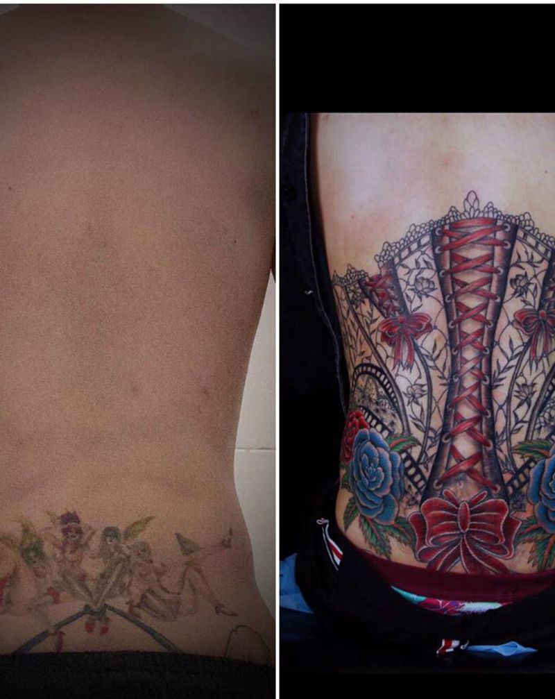 遮盖老纹身纹身图片_腰部纹身图案