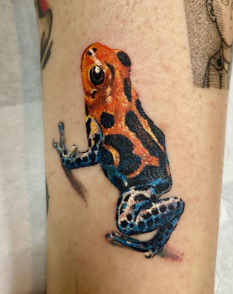 箭毒蛙纹身图片_腿部欧美写实纹身图案