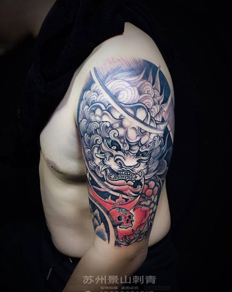 唐狮纹身图片_手臂纹身图案