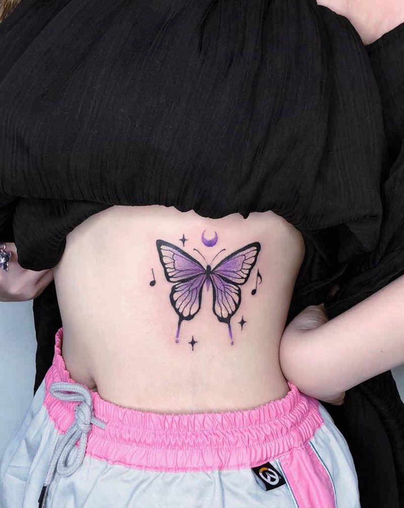 小福蝶纹身图片_腰部New School纹身图案