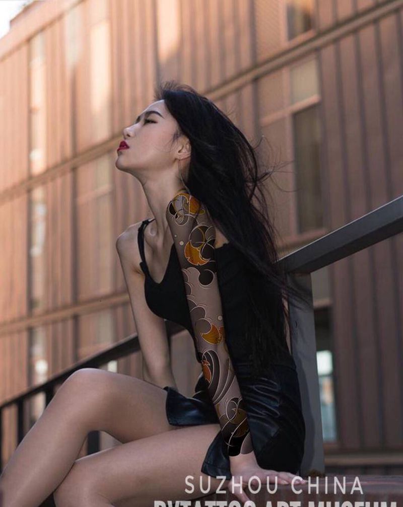 花臂上身效果图纹身图片_手臂肩部老传统新传统纹身图案